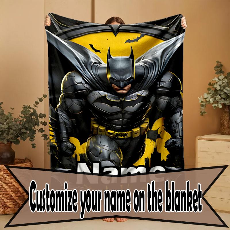 Custom Name Personalized Batman Print Blanket, Home Decor, Bedroom, Sofa, Camping, Couch, Gifts for Birthday Christmas