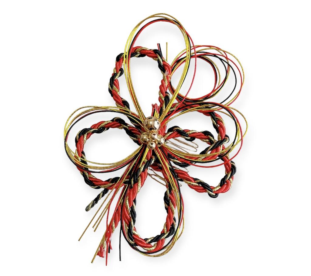 Mizuhiki hair ornament, red and black braided cord, for Japanese attire, coming-of-age ceremony, graduation ceremony, wedding, headpiece, hakama,