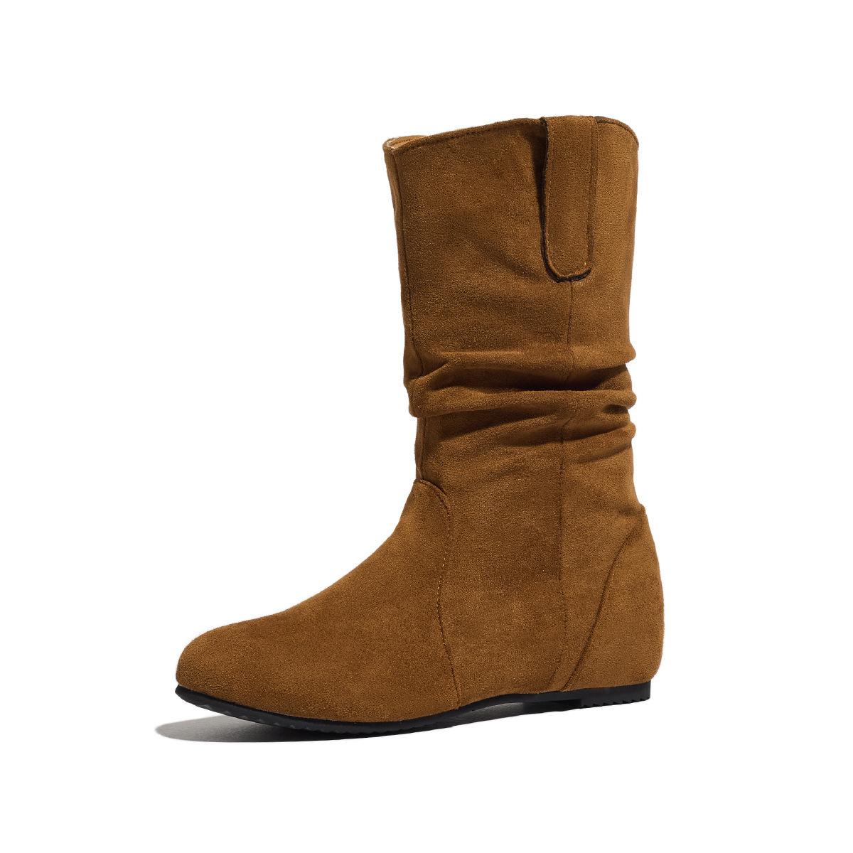 

Осень и зима верхний заказ удобная плоская подошва большой размер замшевый рукав низкий голенище сапоги 35 коричневый