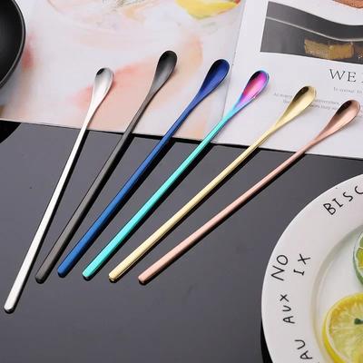 Stainless Steel Long Handle Coffee Stirring Spoon with Waterdrop Shape Ideal for Honey and Cocktail Mixing Bar Tool