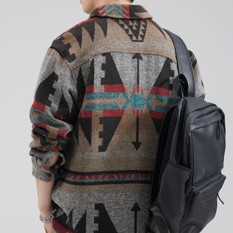 Autumn and Winter Men's Thickened Woolen Long-sleeved Plaid Contrast Casual Jacket