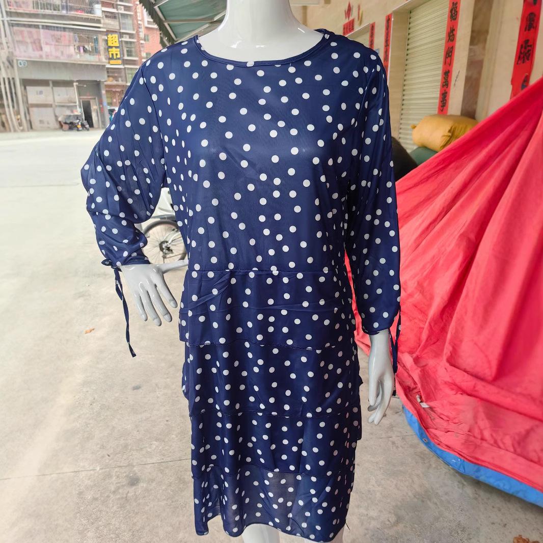 

2024 Autumn Elegant Polka Dot Tiered Dress XL синий