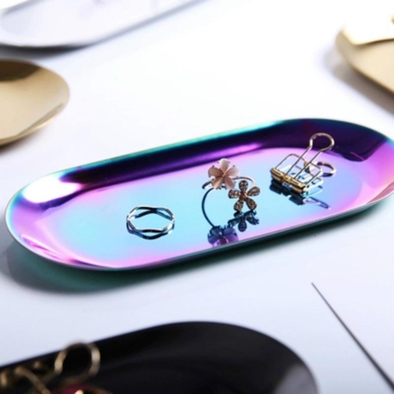 1 Stück Metalltablett Gold Schlicht Edelstahl Aufbewahrungstabletts Dekorative Ornamente Kreative Einrichtung Wohnen Garten Organisation