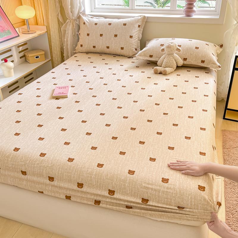 Cotton Grid Printed Fitted Sheet Dust Protector Cover Universal Mattress Cover Bed Sheets Queen With Elastic Bed Linens