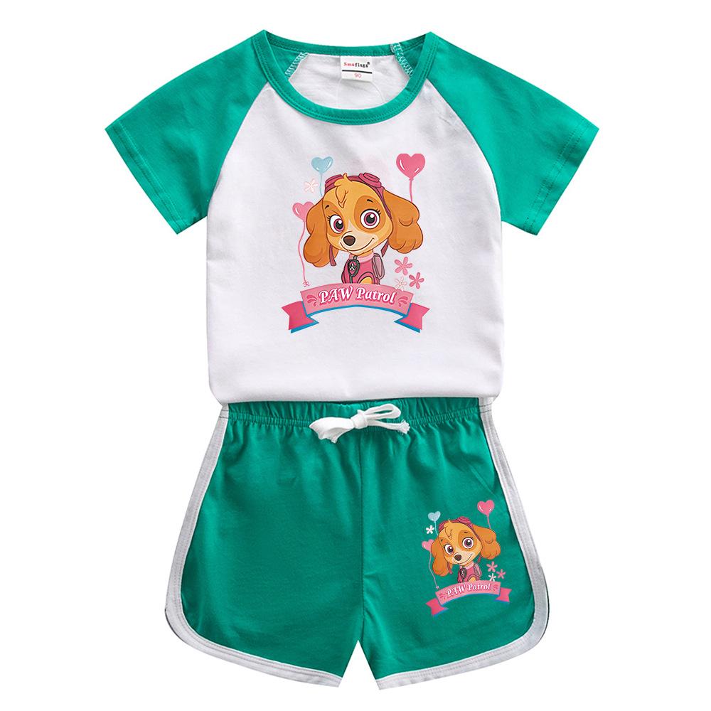 Paw Patrol Girls' Stylish Summer Outfit Set – 2022 Fashionable Short-Sleeve Two-Piece for Small & Medium Children