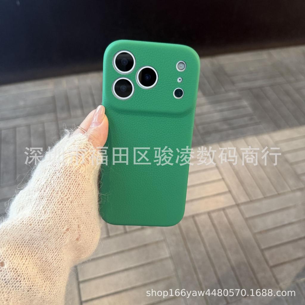 ins niche fine hole leather pattern is suitable for Apple 17promax mobile phone case iPhone16 solid color 15 all-inclusive 14/13.