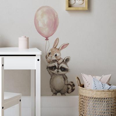Cartoon Cute Raccoon Rabbit Balloon Bedroom Living Room Home Background Beautification Wall Stickers