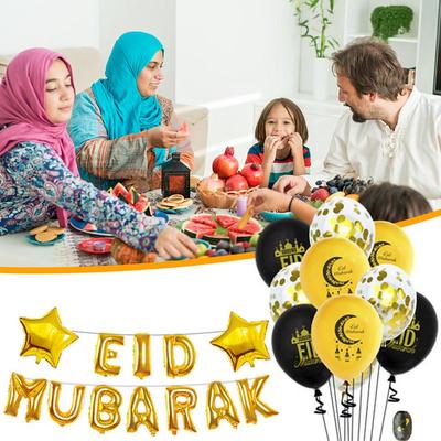 EID MUBARAK Aluminium-Ballon-Set Fünfzackiger Stern Mond Eid Latex-Ballons Ramadan Dekorations-Ballons Eid al-Fitr Party Dekoration
