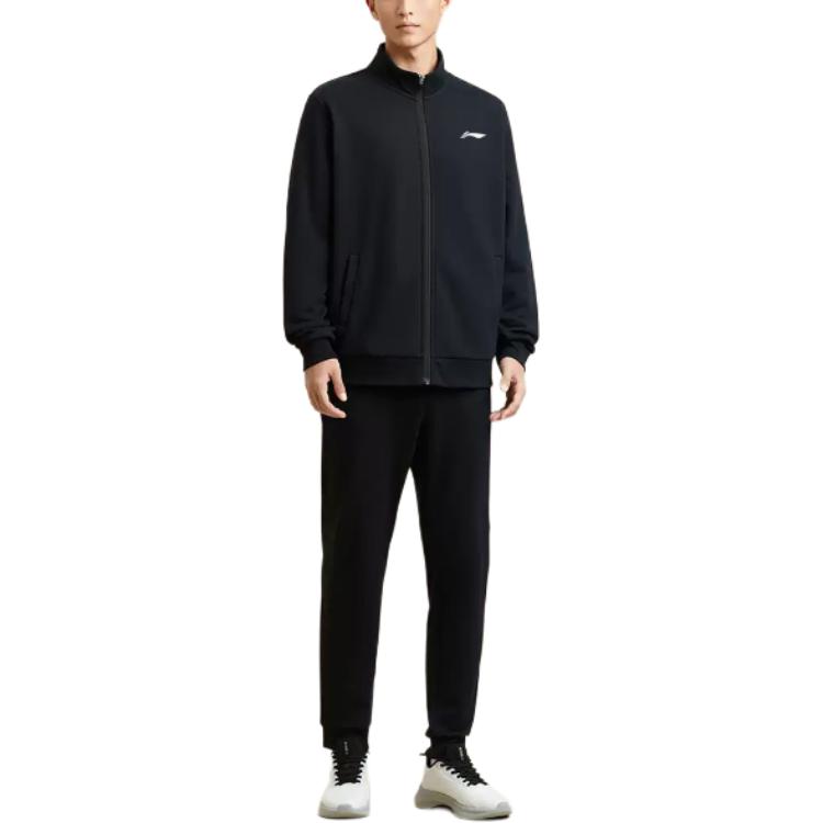 

Li Ning Спортивная серия Теплый кардиган на молнии со стойкой воротником, из толстого флиса, с длинным рукавом, удобные брюки, комплект худи, унисекс, черный AWPF813-1 M