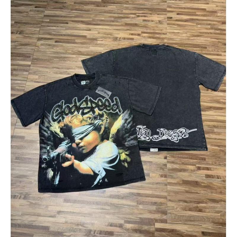 Mens Oversized Graphic Tee With Skull Print Washed Vintage Cotton T-Shirt Loose Fit Short Sleeve Crew Neck