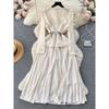 Classic Style Heavy Industry Beads Metal Buckle Pleated Dress