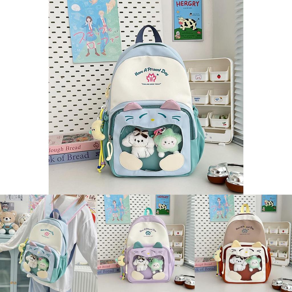 Cat Pattern Itabag Nylon Student Backpack With Clear Design And Padded Straps For Middle School Students