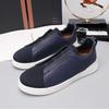 Mens Genuine Leather Slip-On Casual Sneakers With Elastic Band Comfortable Breathable Low-Top Flat Shoes