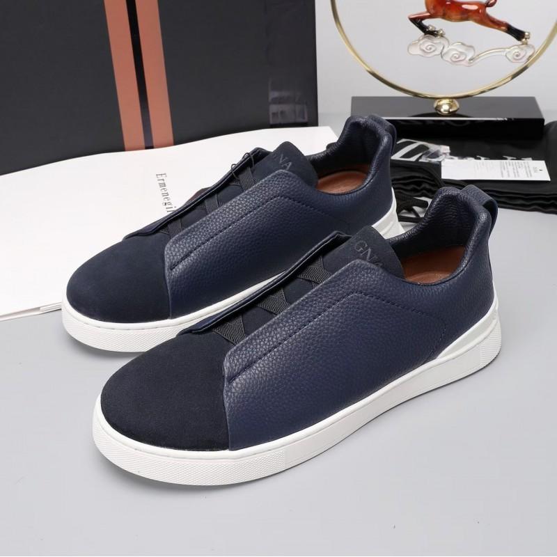 Mens Genuine Leather Slip-On Casual Sneakers With Elastic Band Comfortable Breathable Low-Top Flat Shoes