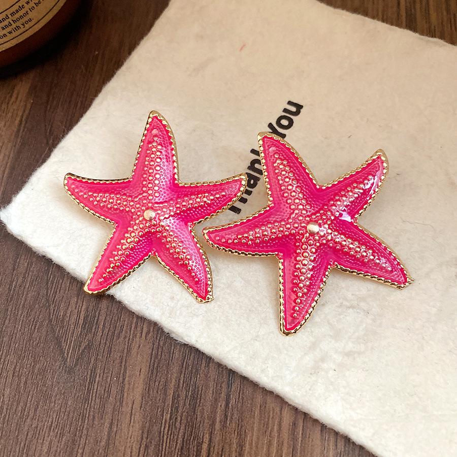 

New summer vacation style silver needle dripping oil starfish earrings sweet small fresh earrings light luxury high-end earrings women