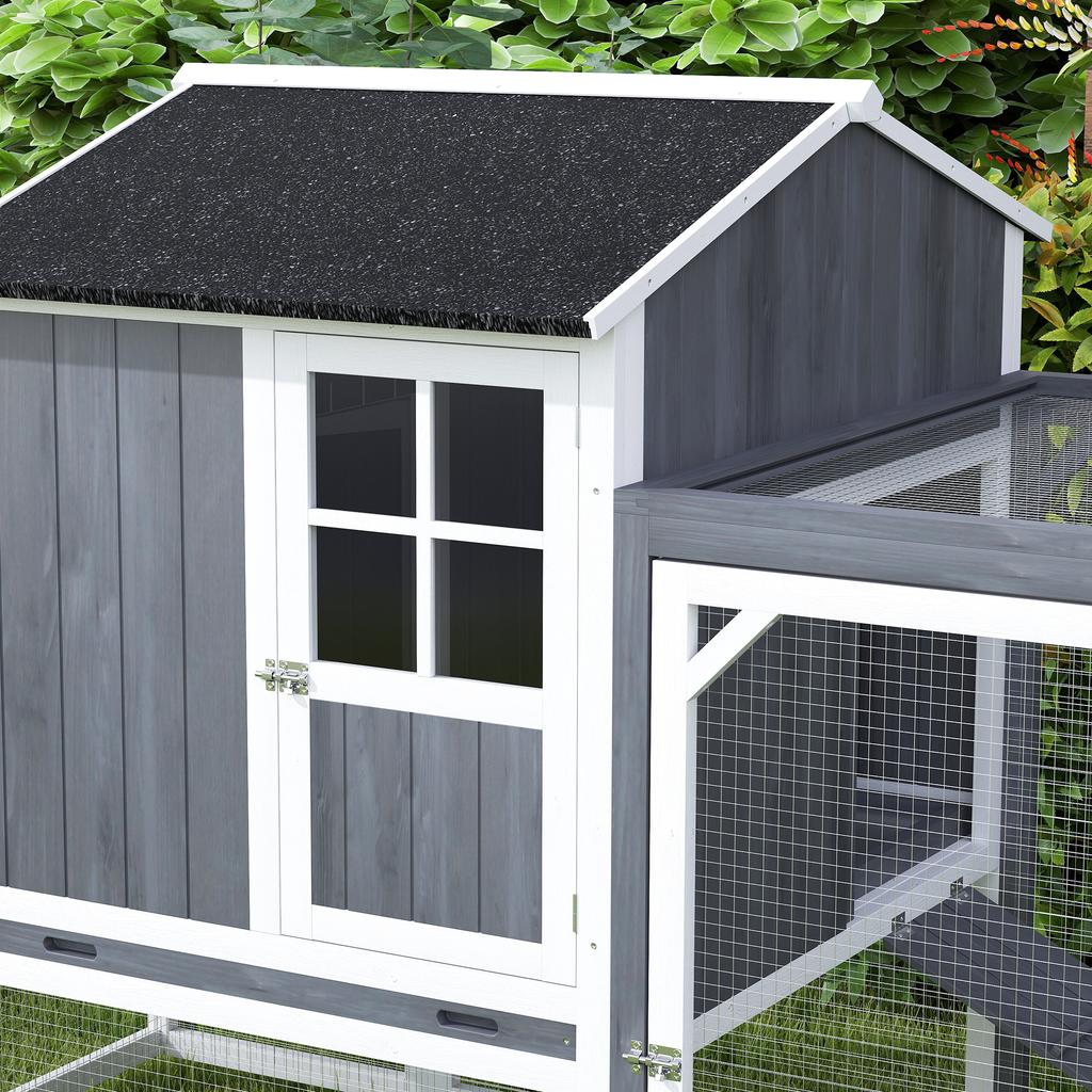 Pollaio con Recinto per 3-4 Galline, Nido a 3 Scomparti, Superficie 1,9 m², Legno di Abete, Grigio