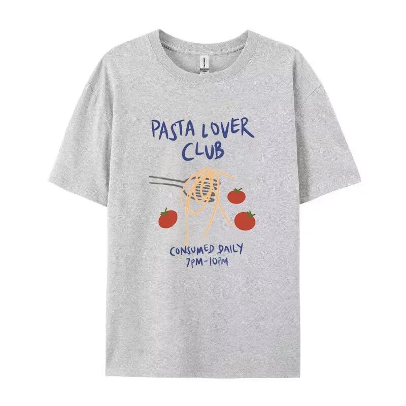 

Women Pasta Lover Club Graphic TShirt Retro Fruit Print Tee Short Sleeve Fashion Top Oversized Harajuku Y2k Streetwear TShirts S