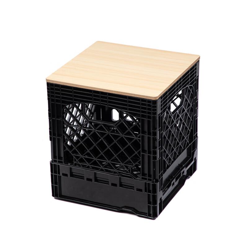 JIANGJUN 16-Quart Foldable Plastic Storage Crate with Wooden Lid 330*330*370mm