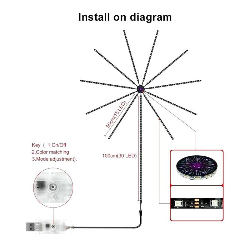 Intelligente Feuerwerks-Lichterkette Musiksynchronisation Mit App Fernbedienung 180 LEDs Für Party Neujahr Und Weihnachtsbeleuchtung