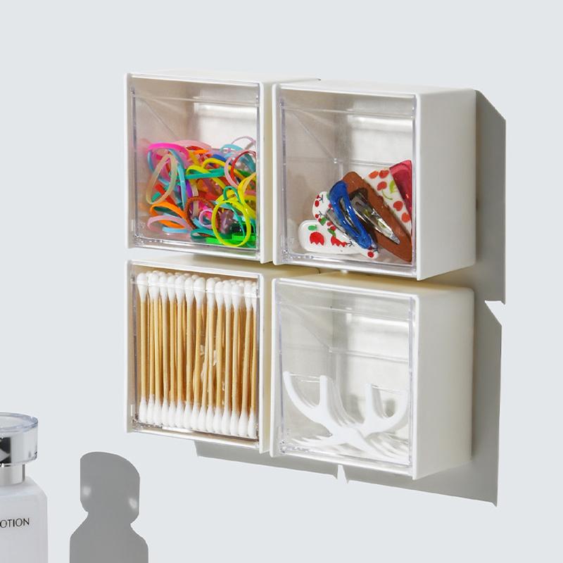 1/2 Peças Caixas de Armazenamento Montadas na Parede Adesivo Pequeno Porta-Jóias Caixa Plástica À Prova de Poeira Organizador de Banheiro Para Cotonetes Maquiagem