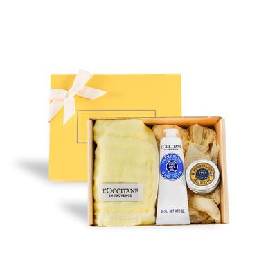 Shea Hand Cream 30mL Shea Butter Gift Set with Yellow Perfect for Birthdays and Popular Gift for Men and L'OCCITANE & Towel, Farewells. Women.
