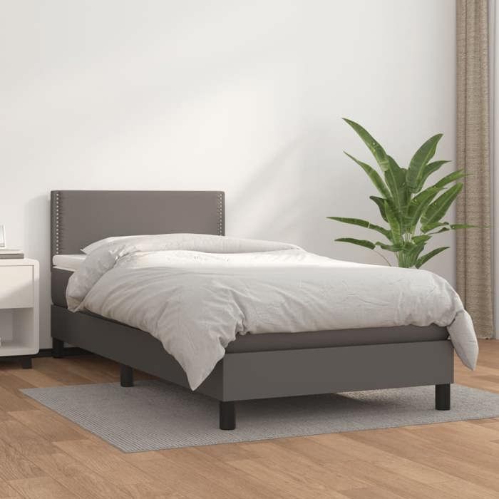 3141045 vidaXL Lit à sommier tapissier avec matelas Gris 90x200 cm Similicuir