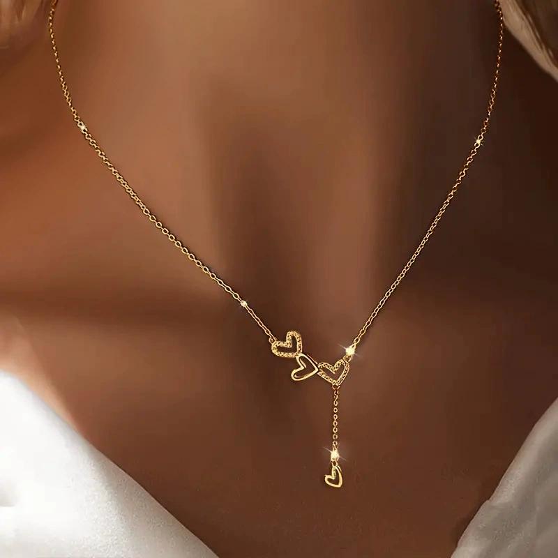 Minimalist Zircon Heart-Shaped Pendant Necklace for Women Thin Chain Hollow Love Personalized Fashionable Women s Necklace