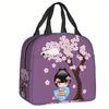Cherry Blossom Kokeshi Doll Insulated Lunch Bag - Reusable Thermal Cooler Bento Box with Cute Sakura Design