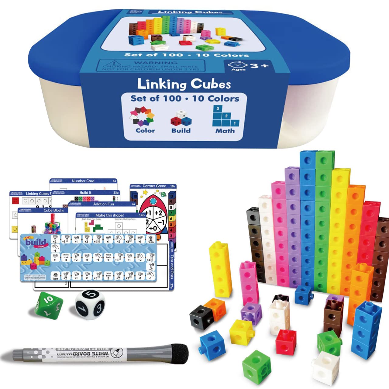 

КУБ-СЦЕПКА Карточки с заданиями для обучения, пока 100 кубиков в комплекте Numberblocks Numberblocks Кубики Подарок Возраст 6 (Синий комплект) [Включает игру] 2,