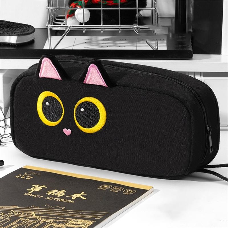 Animal Themed Pencil Pouches Large Capacity Canvas Pencil Case with Portable Lanyard For Kid Adult School Office Travel