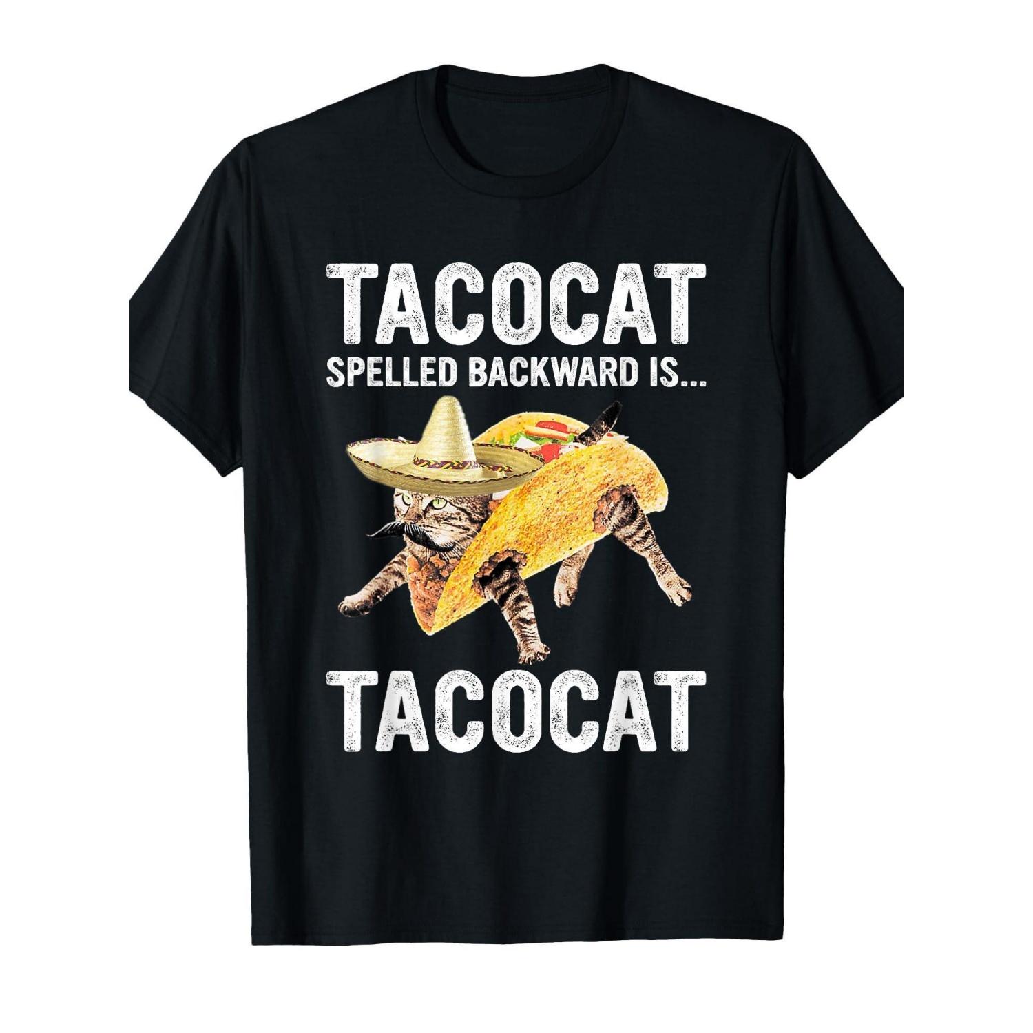 

This Tacocat Read backwardsFun Crew Neck Tshirt for Taco Lovers and Cat Enthusiasts Pure Cotton Couple Streetwear Top S