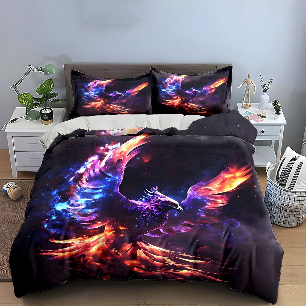 Fiery Phoenix Themed Art Set  Kid'S And Adults' Bedroom Decor, Exquisite Three-Piece Bedding Set Gift