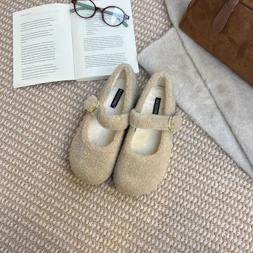 2025 winter new round head with velvet warm beans versatile Mary Jane platform commuter women's shoes