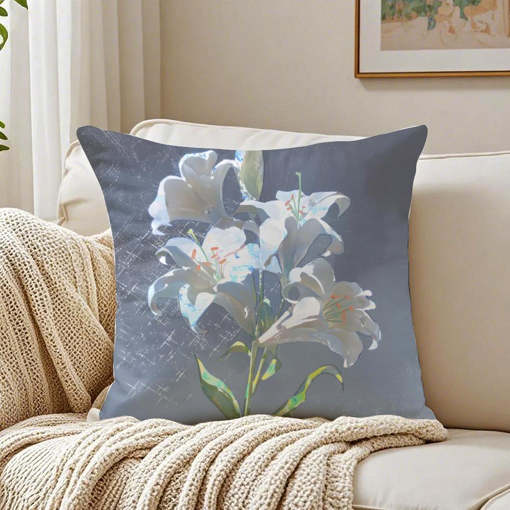 Beautiful and Warm Lily Flowers Cushion Cover Pillowcase Antidustmite Living Room Sofa Decor Cushion Room