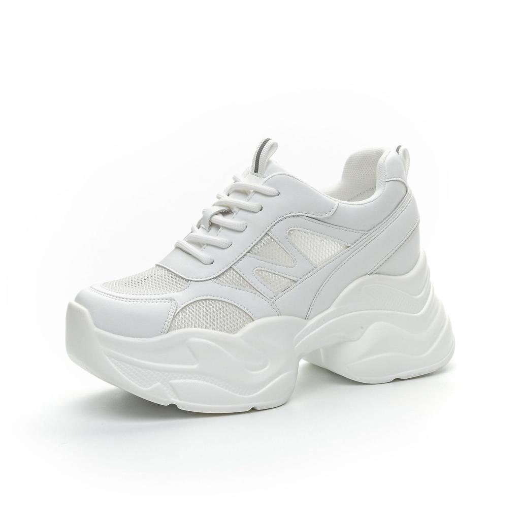 Autumn New Slope Heel Muffin Thick-soled White Shoes Casual and Thin Inner Height Increase Small Women's Shoes Tide