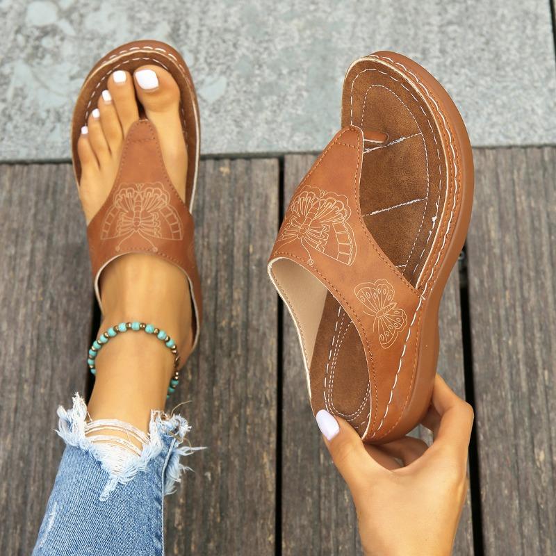 Women's Shoes Summer New Sandals Large Size Printed Butterfly Thick Bottom Toe Cool Slippers Women