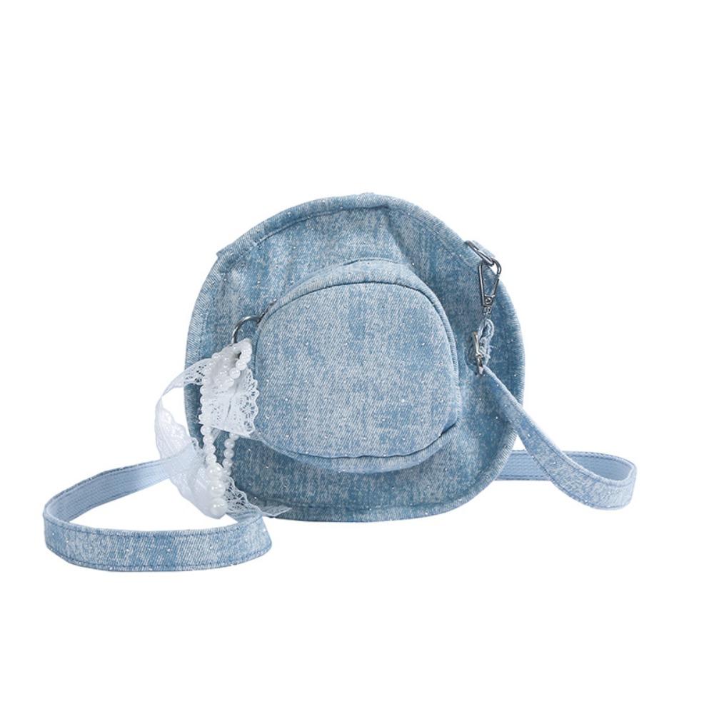 

Vintage Denim Hat Crossbody Bag Bow Jeans Shoulder Bag Fashionable Denim Canvas Bag Travel светло-синий