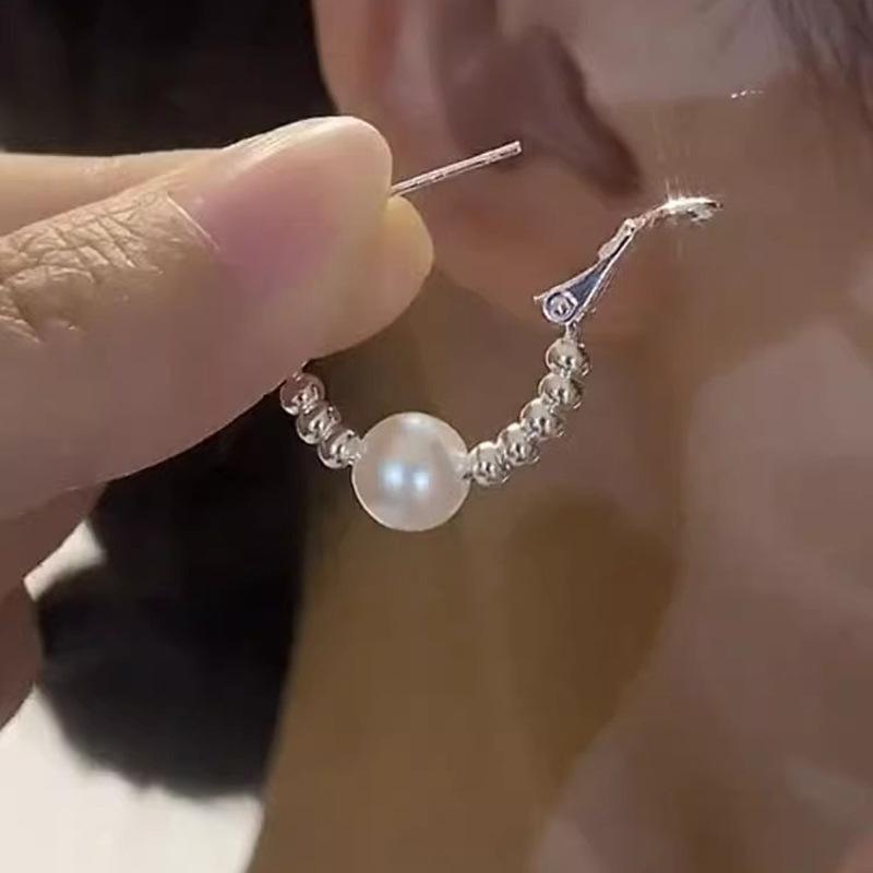 Round pearl earrings light luxury high sense niche design temperament earrings fashion versatile exquisite earrings women