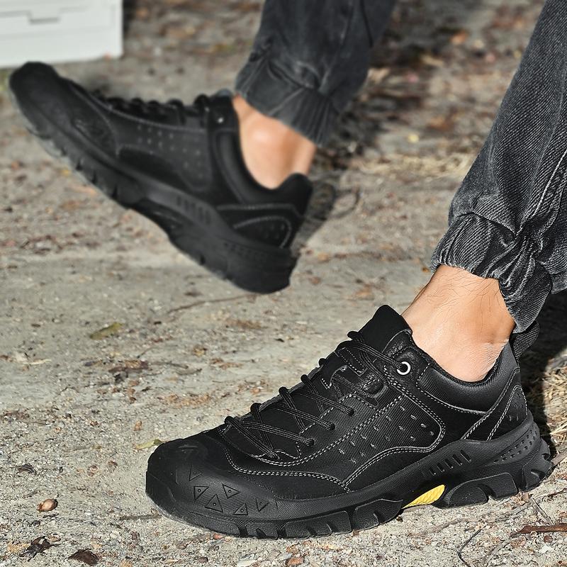 Fashion Casual Lace Up Leather Men's Climbing Trekking Shoes Outdoor Breathable Lightweight Anti-skid Jogging Sneakers Walking Trainers