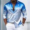 Christmas Men's Christmas Scene 3D Printing Satin Shirt Snowflake Casual Fashion Collar Button Collar Long Sleeve Shirt