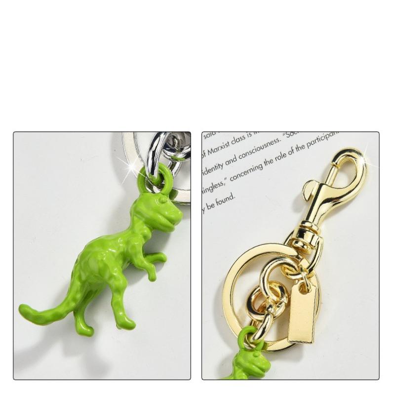 3D Stereoscopic Green Dinosaur Metal Keychain, Small Dinosaur-Shaped Keychain Pendant