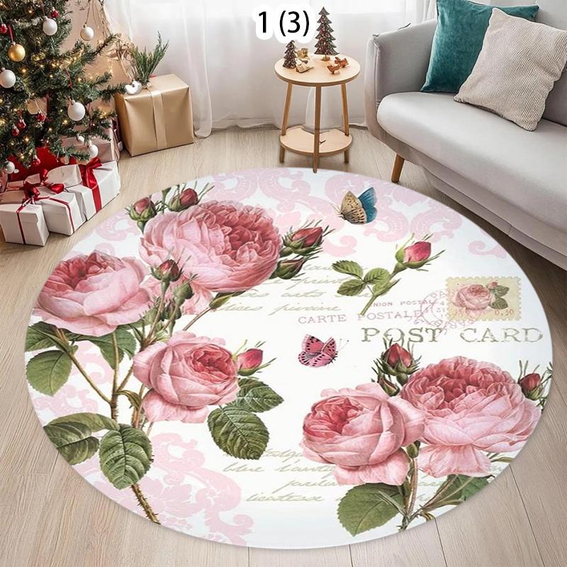

Rose Bouquet Pattern Round Area Rug Elegant Retro Style Non-Slip Floor Mat for Living Rooms Home Decor Areas 80cm x 80cm