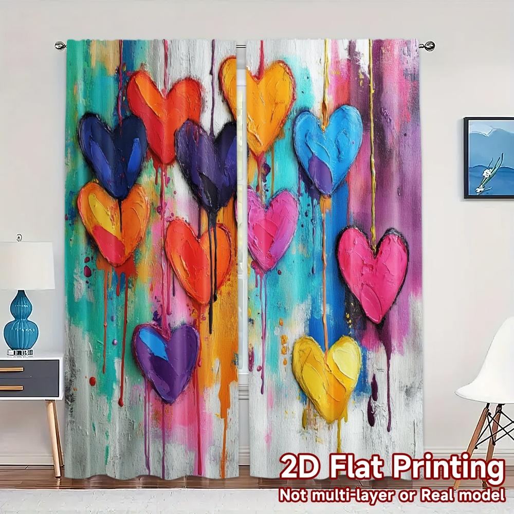 

Light Filtering Flat Printing Curtains Without Rod Heartfall Popular Versatile Polyester Curtain Set Of 2 Made Washable W100*H70(CM)-Rod Pocket&2PCS