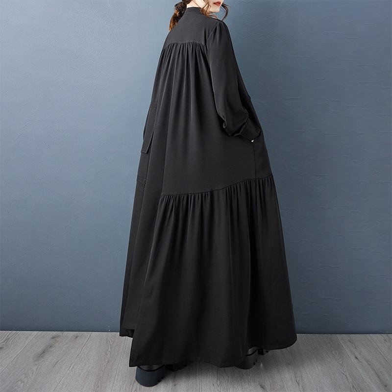 Long Sleeve Plus Size Vintage Black New In Dresses for Women Casual Loose Spring Autumn Shirt Dress
