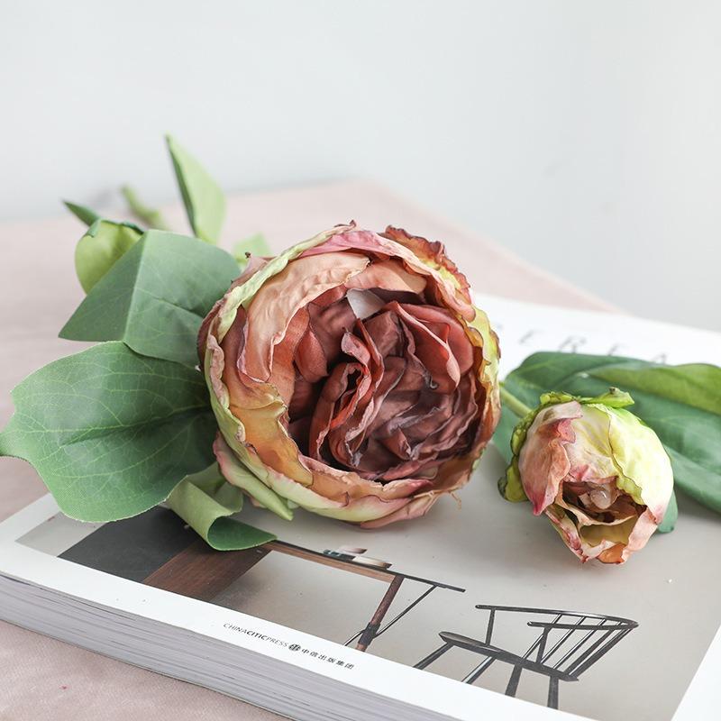 

5 шт. искусственных пионов, 2 головки/набор, винтажные, красивые, прочные, реалистичные, не выцветающие, искусственные пионы для украшения стола в офисе, на свадьбе, дома коричневый