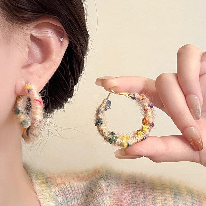 2025 New Style Rainbow Plush Hoop Earrings - Unique High-End Autumn Winter Ear Accessories for Women