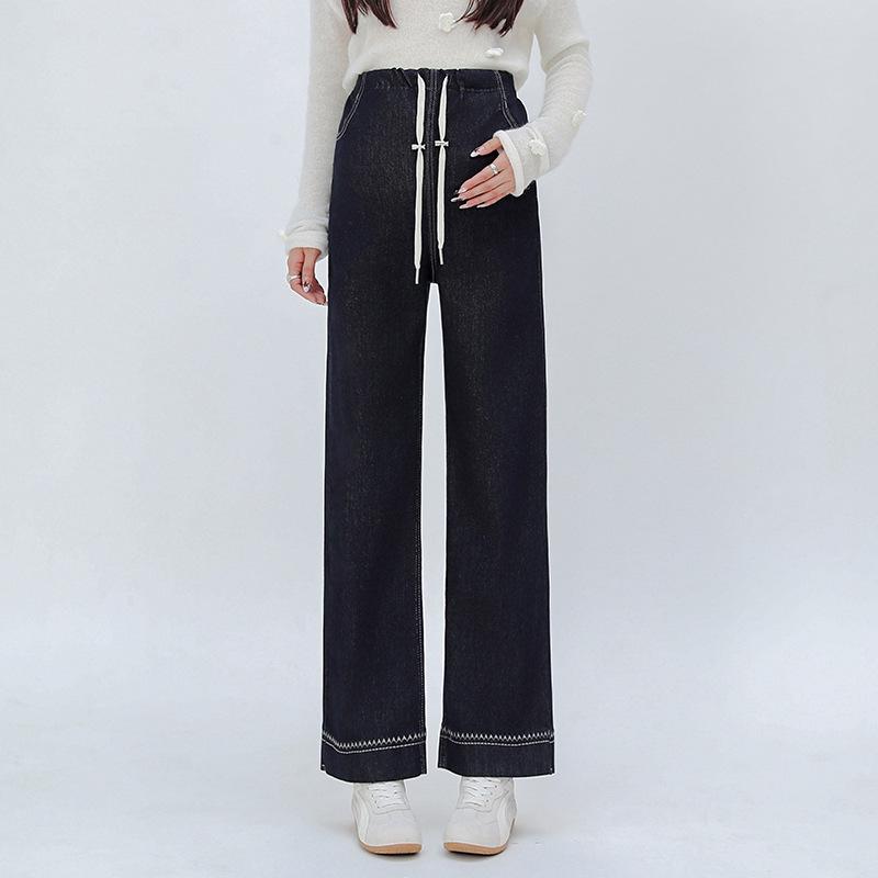 2025 Quality Maternity Drawstring Jeans: Soft, Stretchy, Loose Straight-Leg Denim Pants Extra Large