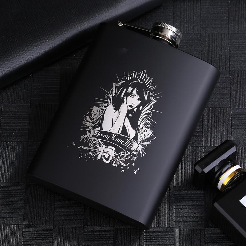 8 OZ Ounces Black Matte Metal Gift Stainless Steel Hip Flask Flagon Alcohol Bottle Whisky Vodka Laser Engraved LOGO Custom Made