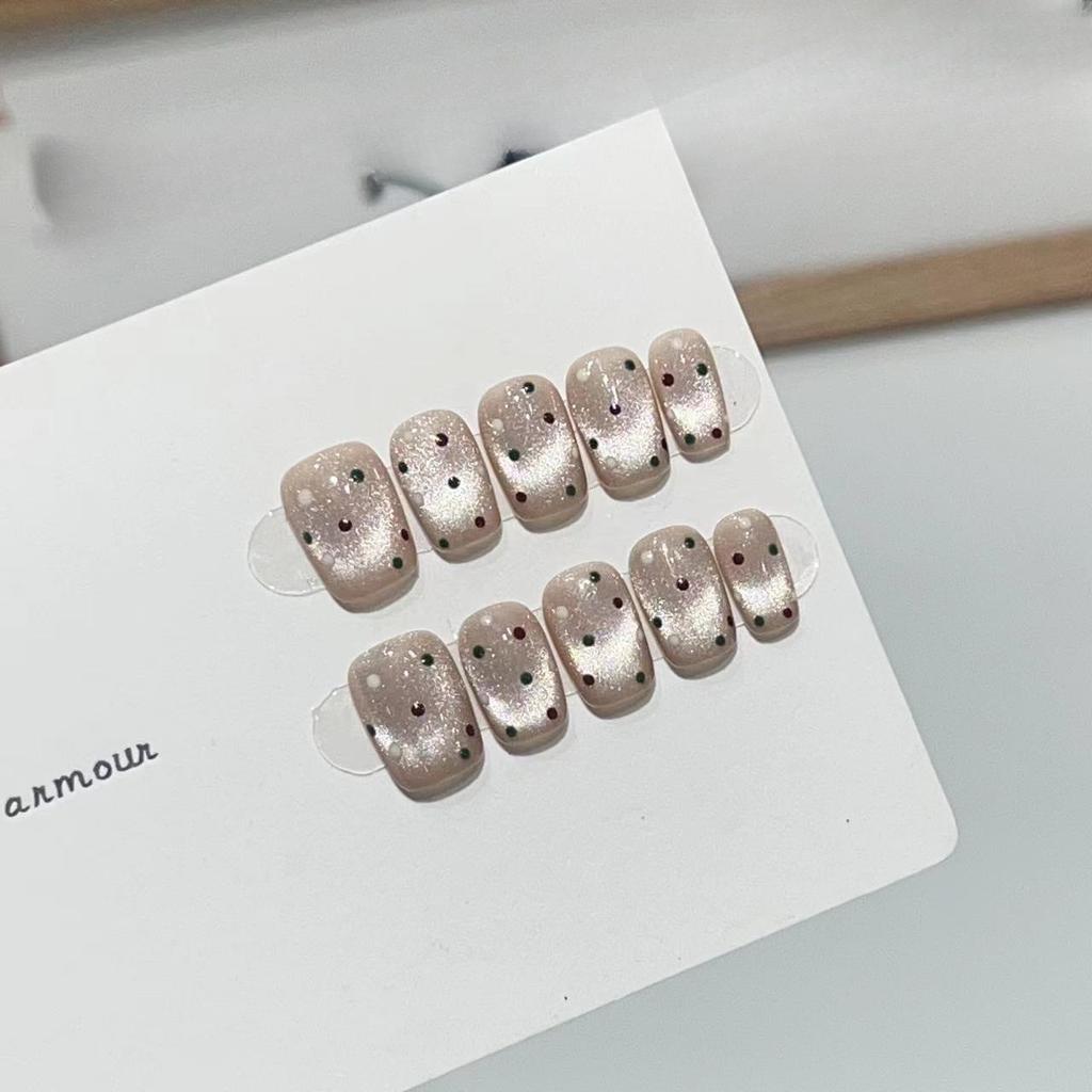 Handmade Nail Art Wear Nail Cute Style Light Bulb Cat Eye High-end Atmosphere Polka Dot Fake Nail Tablets