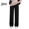 Thick Fleece Lining Straight Wide Pants Elastic Autumn Winter Trousers Women High Waist Leg Solid